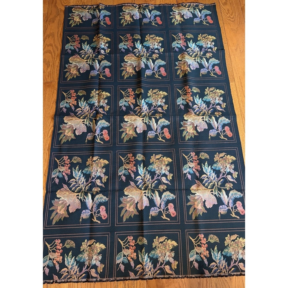 Vintage Tapestry Upholstery Fabric Black Floral Jacquard Panels 35x56